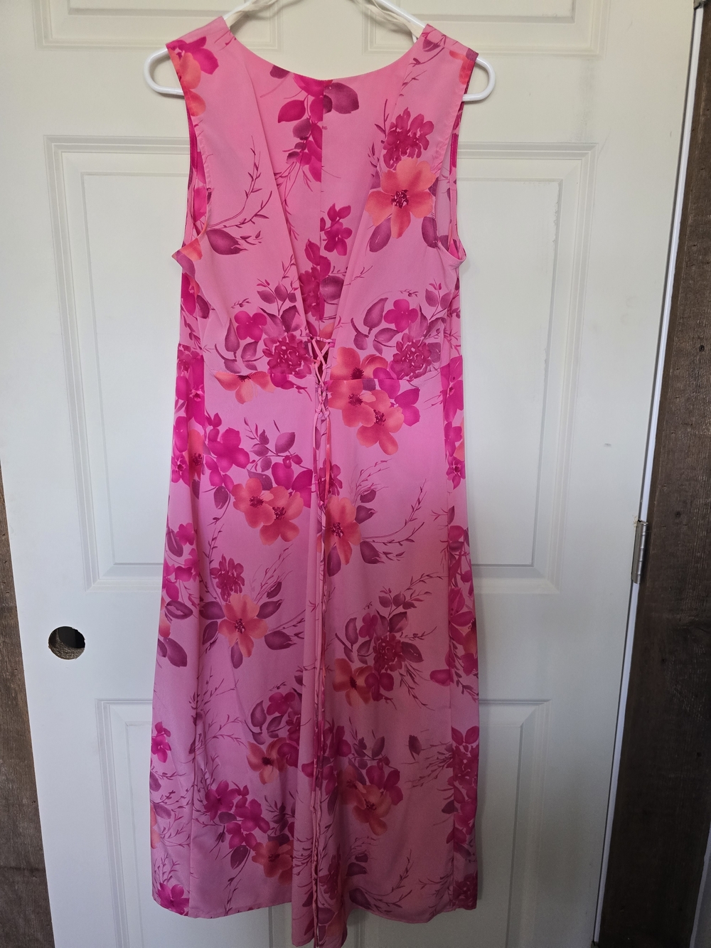 Expressions Pink Floral Tie-Back Maxi Dress